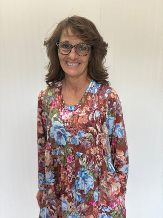 Multi Color Floral Print Round Neck Babydoll Dress by Haptics