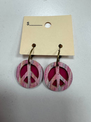 Pink Striped Peace Sign Earrings