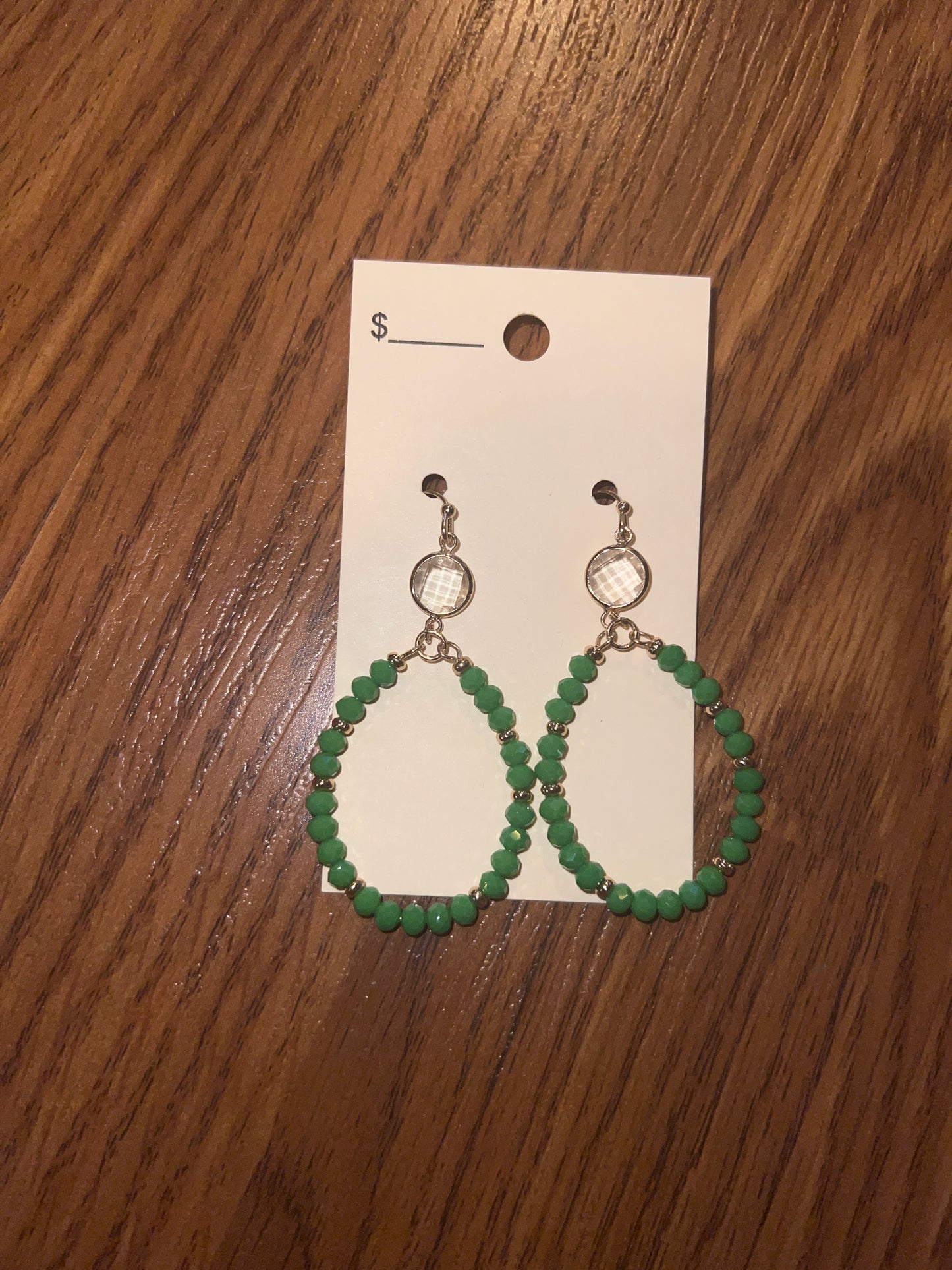 3121- Green Beaded Teardrop Earrings