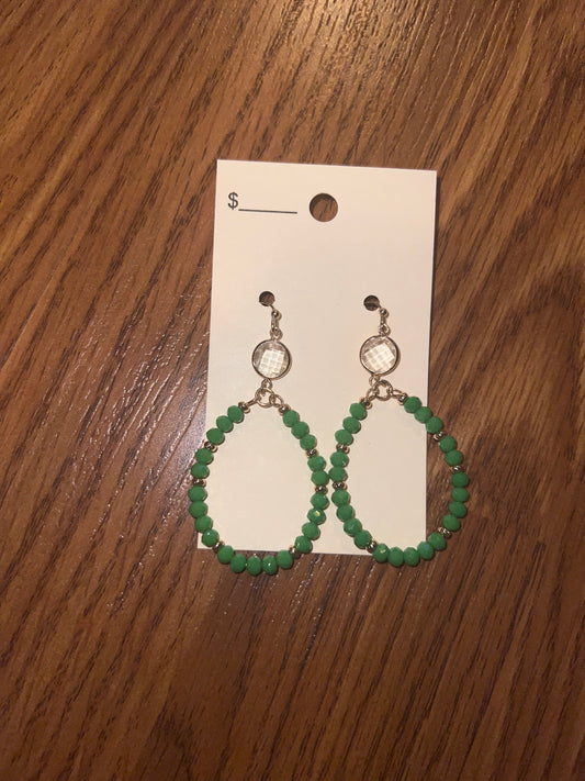 3121- Green Beaded Teardrop Earrings