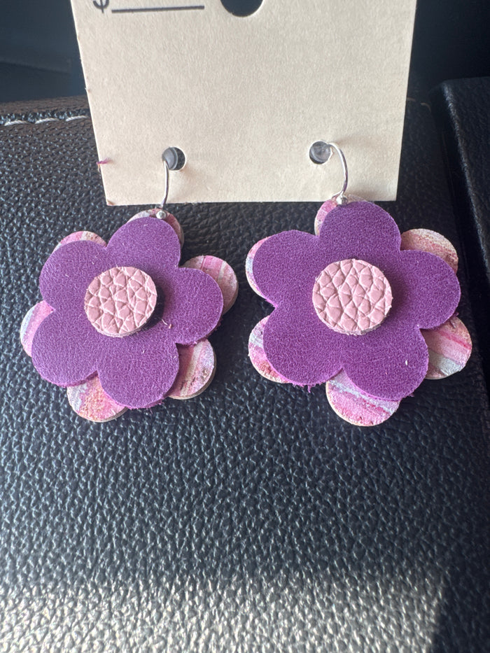 Purple Pink Flower Earrings