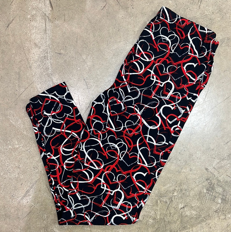 30059- Red, White, Black Heart Full Length Leggings