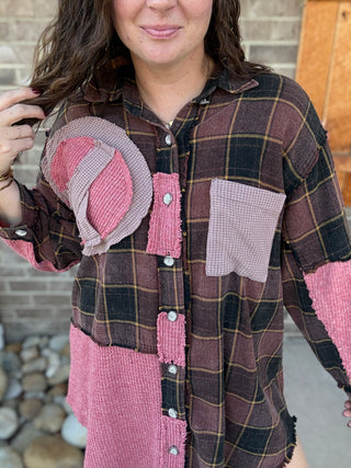 Choco Plaid Peace Out Plaid Patchwork Shirt | POL
