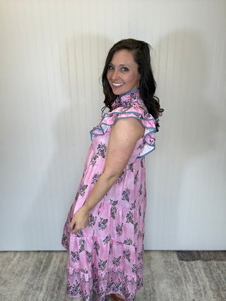 Pink Mix Floral Tiered Midi Dress with Ruffle Sleeve by Umgee