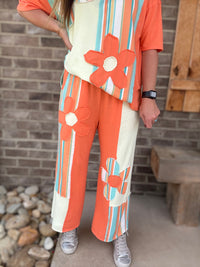 Orange and Mint Stripe Flower Patch Washed Casual Pants by J. Her