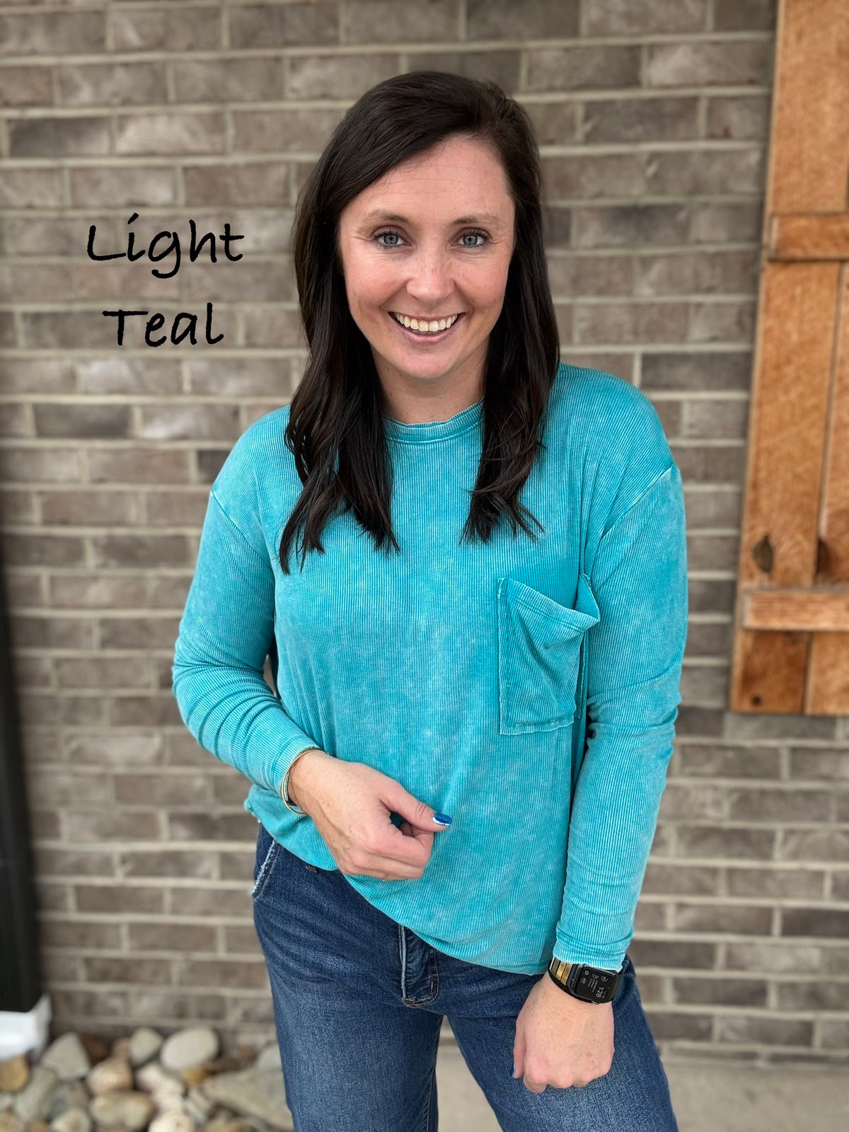 Washed Ribbed Dolman Sleeve Round Neck Top with Pocket by Zenana *MULTIPLE COLORS*