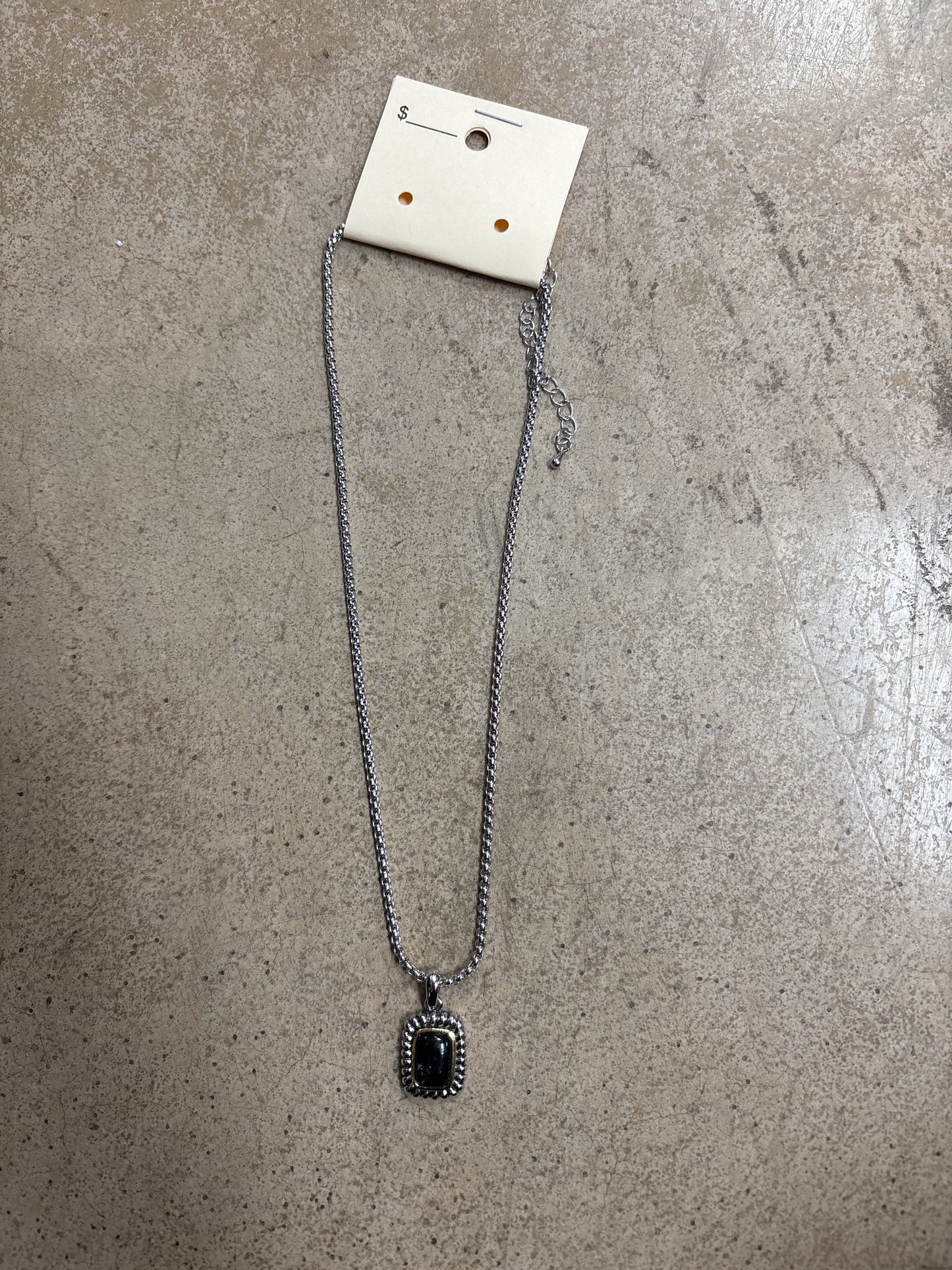 Black Square Stone Short Necklace