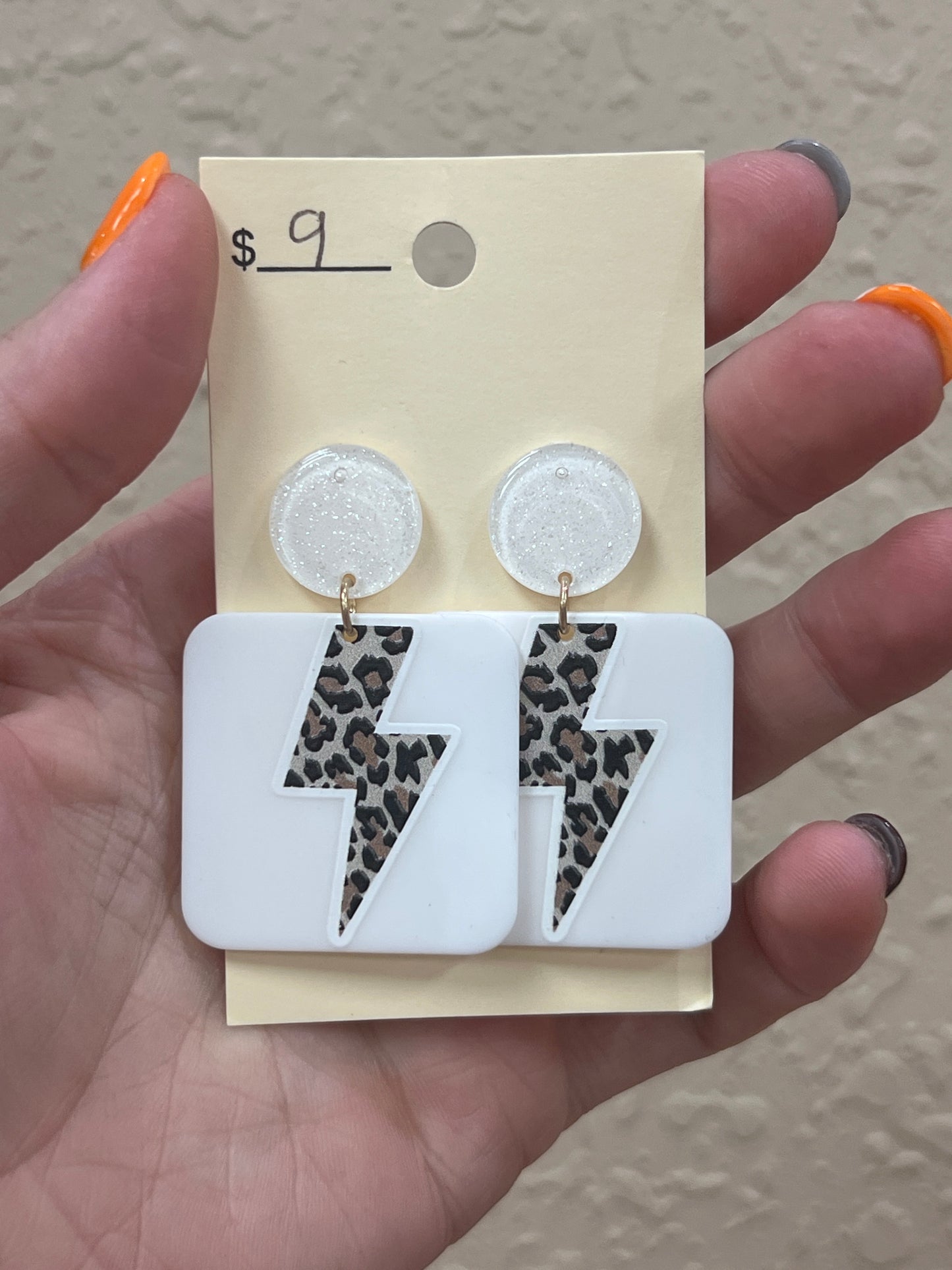 2969- White Lightening Bolt Post Back Earrings