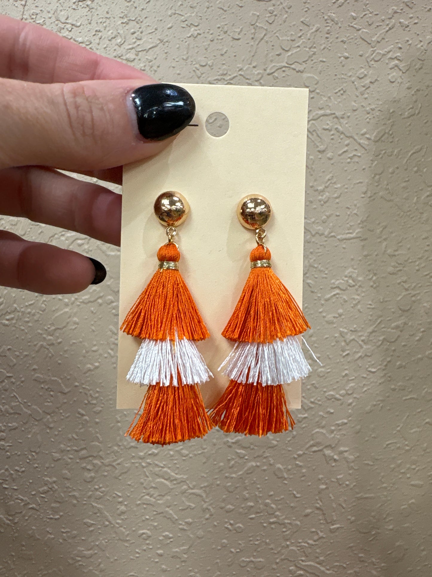 3466- Orange & White Fringe Earrings