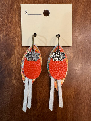 World Greatest Mom Layered Floral Orange Earrings