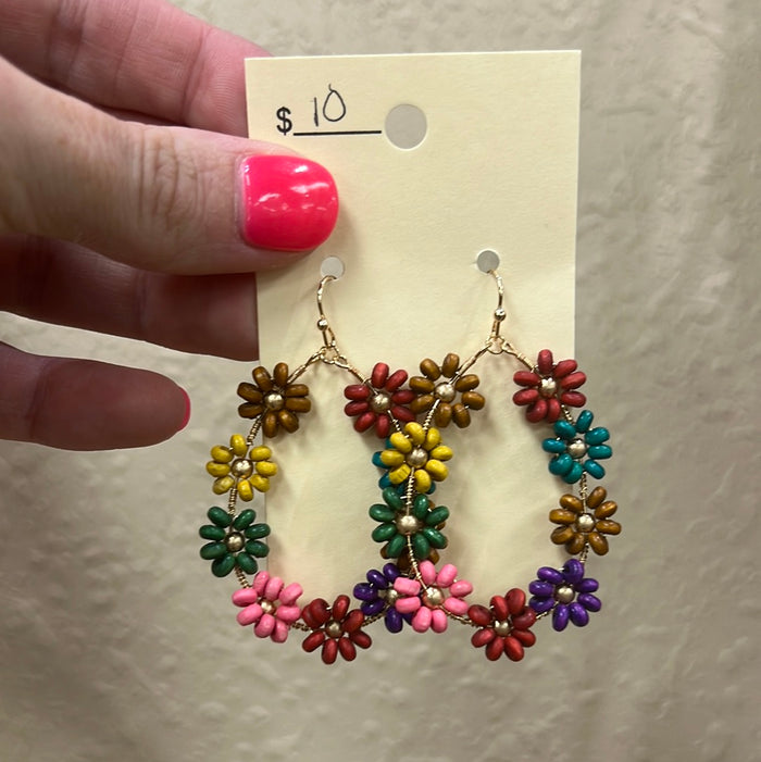 2207- Multi Color Flower Teardrop Earrings