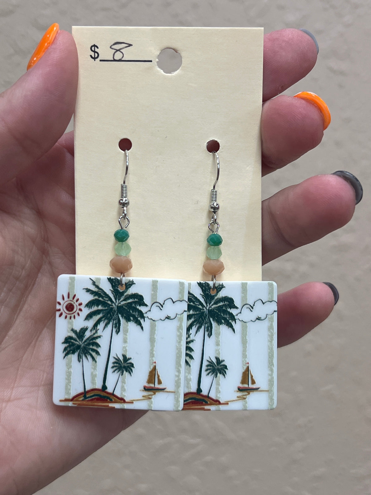 2868- Green Palm Tree Acrylic Earrings