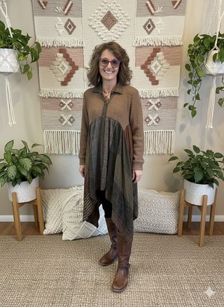 Amber Luxe Shacket Dress in Cozy Knit Blend & Vintage Checks by Young Threads