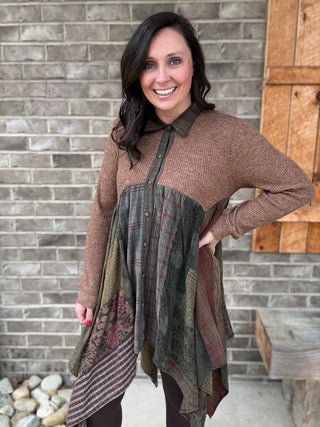 Amber Luxe Shacket Dress in Cozy Knit Blend & Vintage Checks by Young Threads