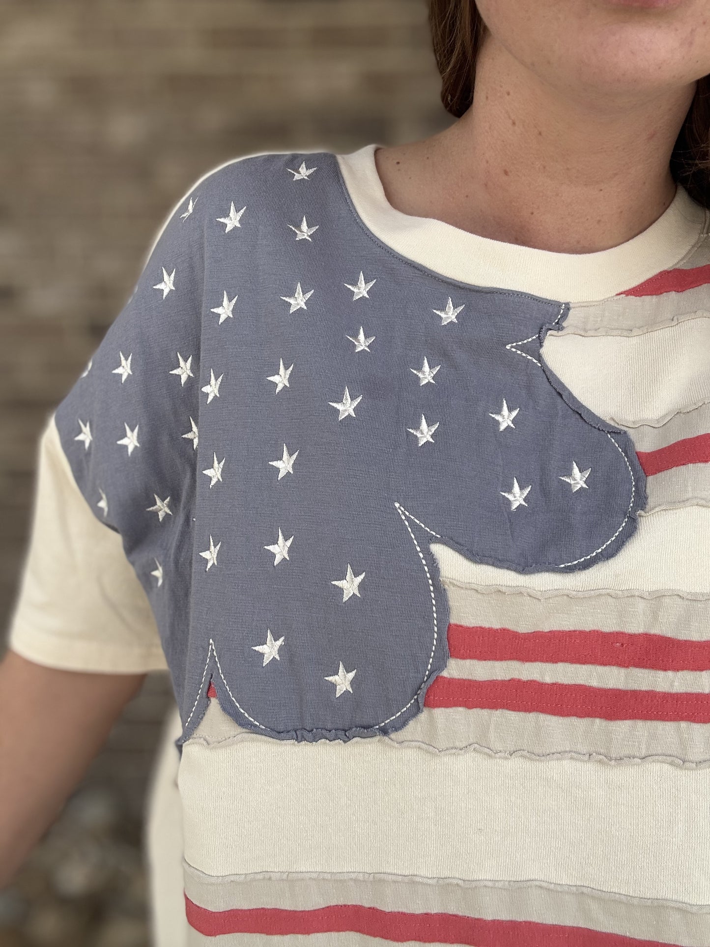 American Flag Patch Soft Washed Terry Knit Top By Easel