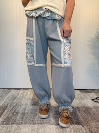 Ash Blue Vintage Ruffle Patchwork Thermal Boho Pants by POL