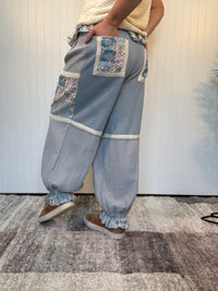 Ash Blue Vintage Ruffle Patchwork Thermal Boho Pants by POL