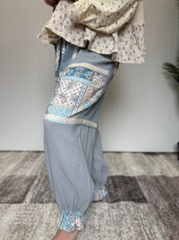 Ash Blue Vintage Ruffle Patchwork Thermal Boho Pants by POL
