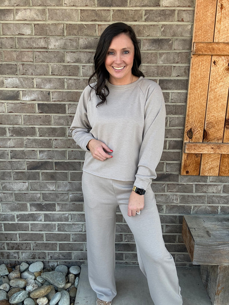 Ash Mocha Scuba Crewneck Pullover & Pants Set by Zenana
