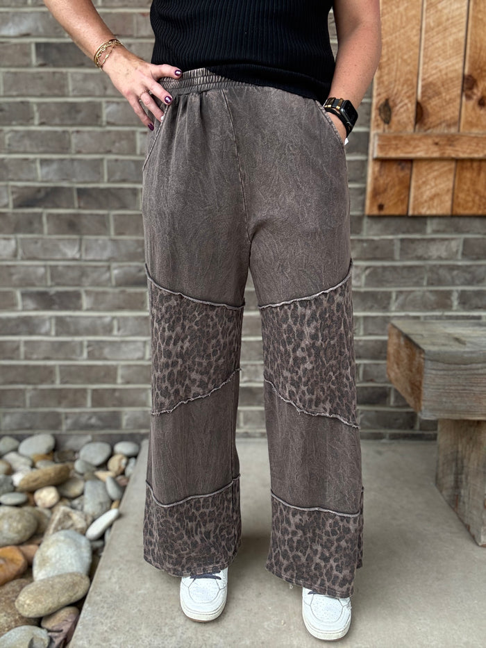 Ash Oak Mineral Wash Leopard Detail French Terry Pants by J. Her