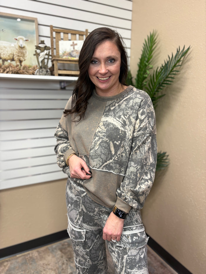Ash Oak Washed Block Camo Sweatshirt by J. Her