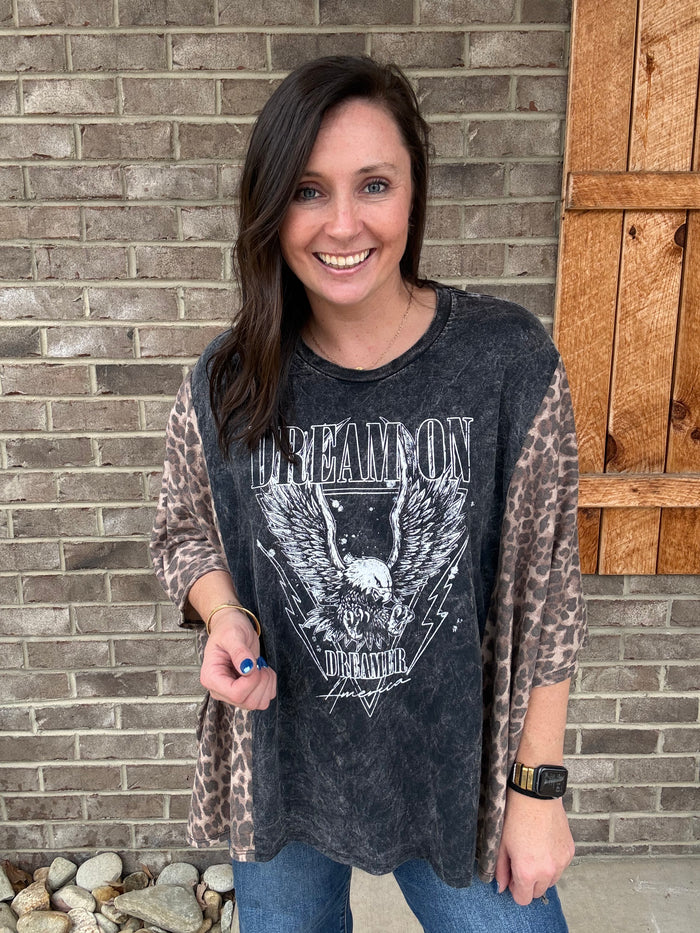 Ashed Black Dream On Poncho Top with Leopard Detail by J. Her