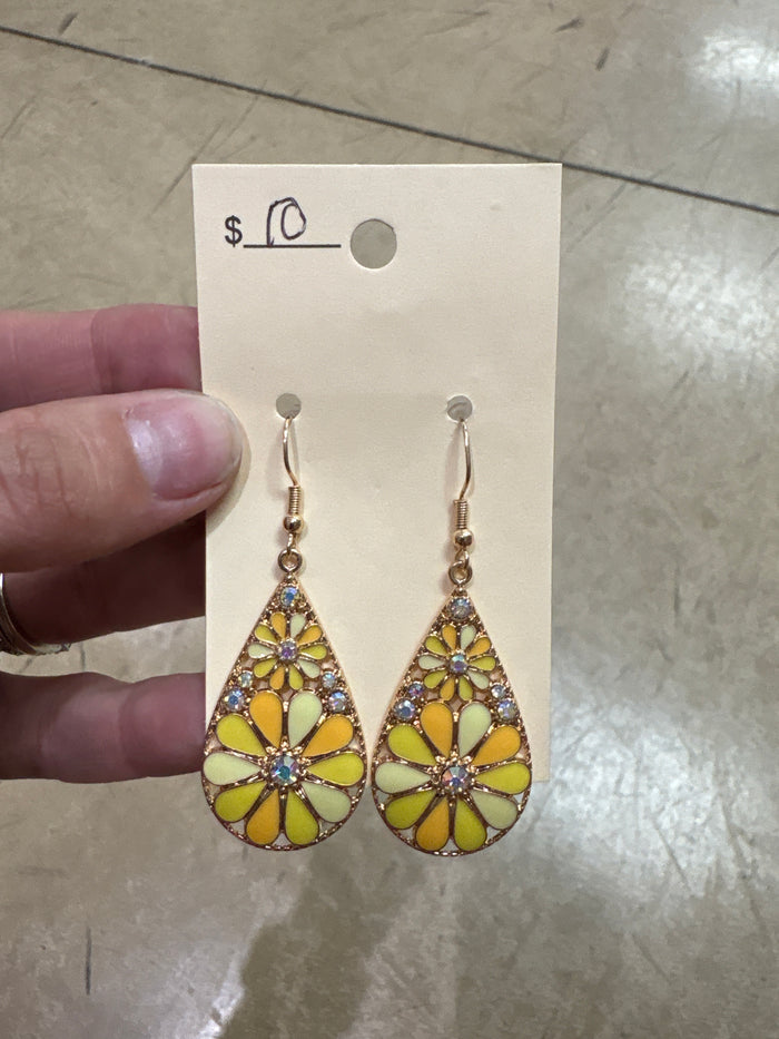 Yellow Pastel Floral Teardrop Earrings