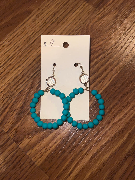 3201- Teal Beaded Earring w/ Crystal Detail