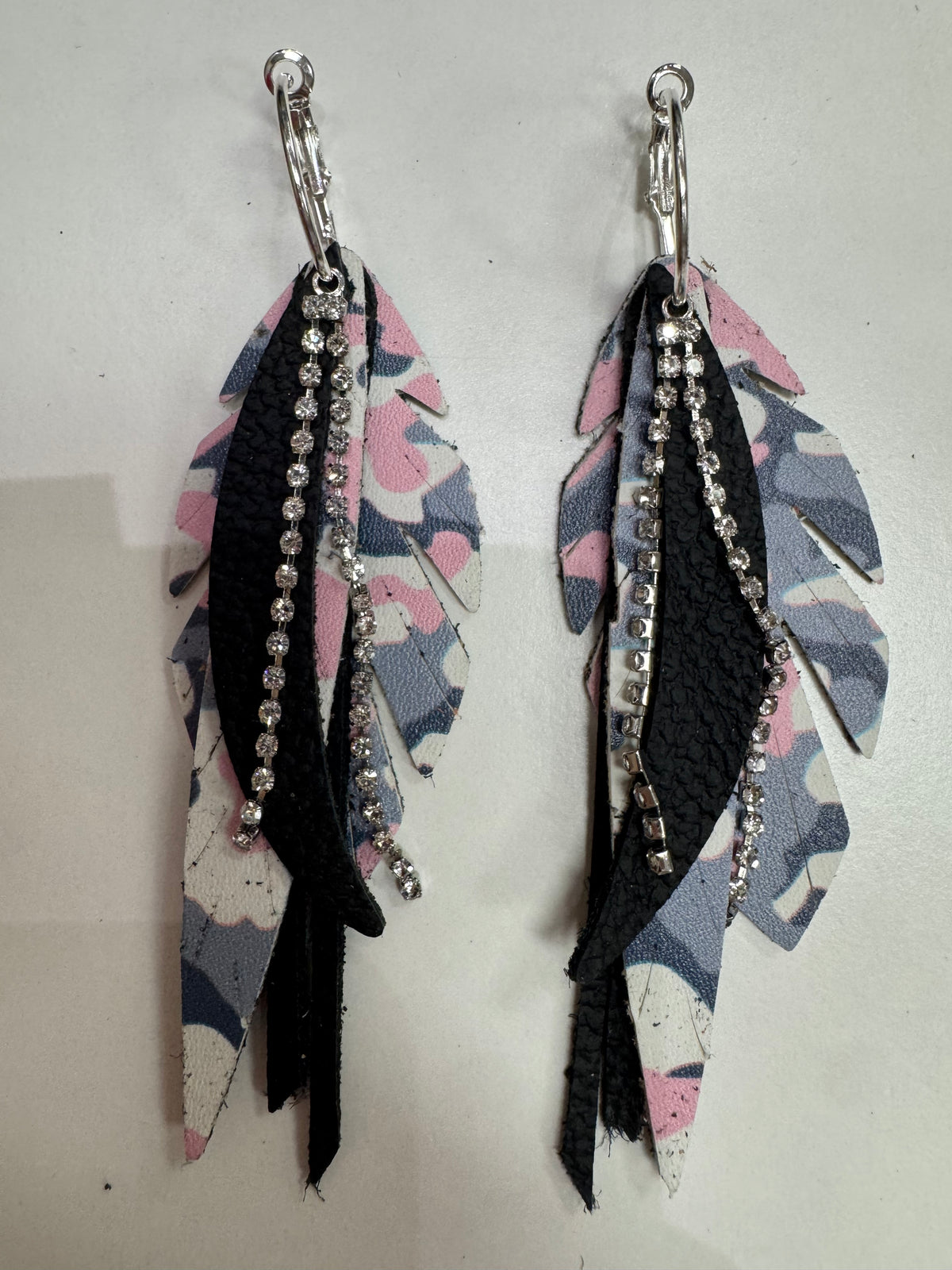 Pink Camo, Black Layered Boho Layered Earrings
