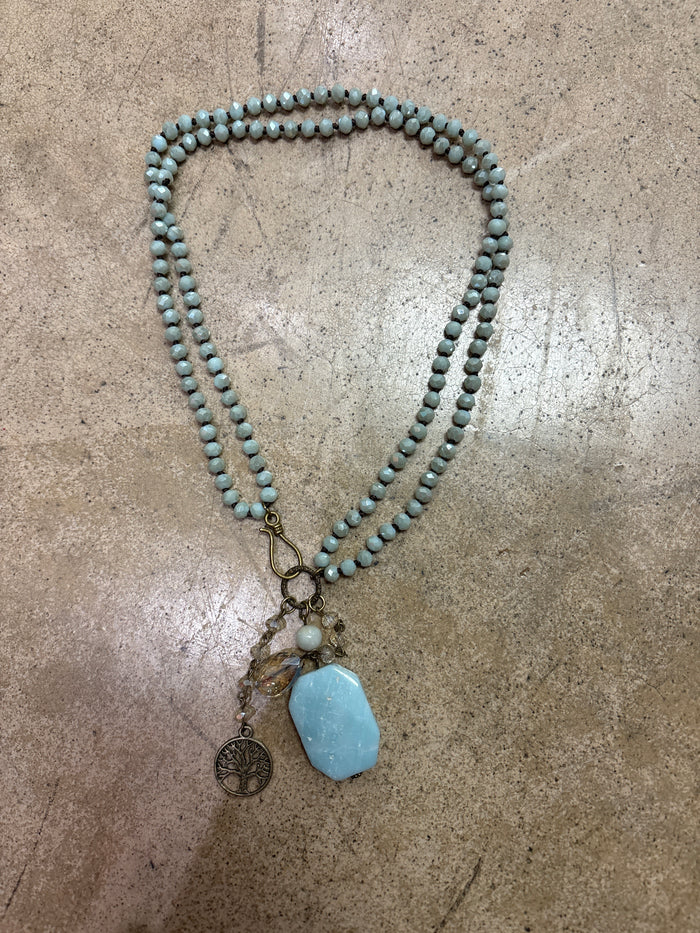 Light Blue Crystal Necklace w/ Stone Detail