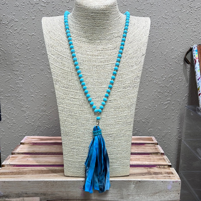 524- Blue Mix Tassel Necklace