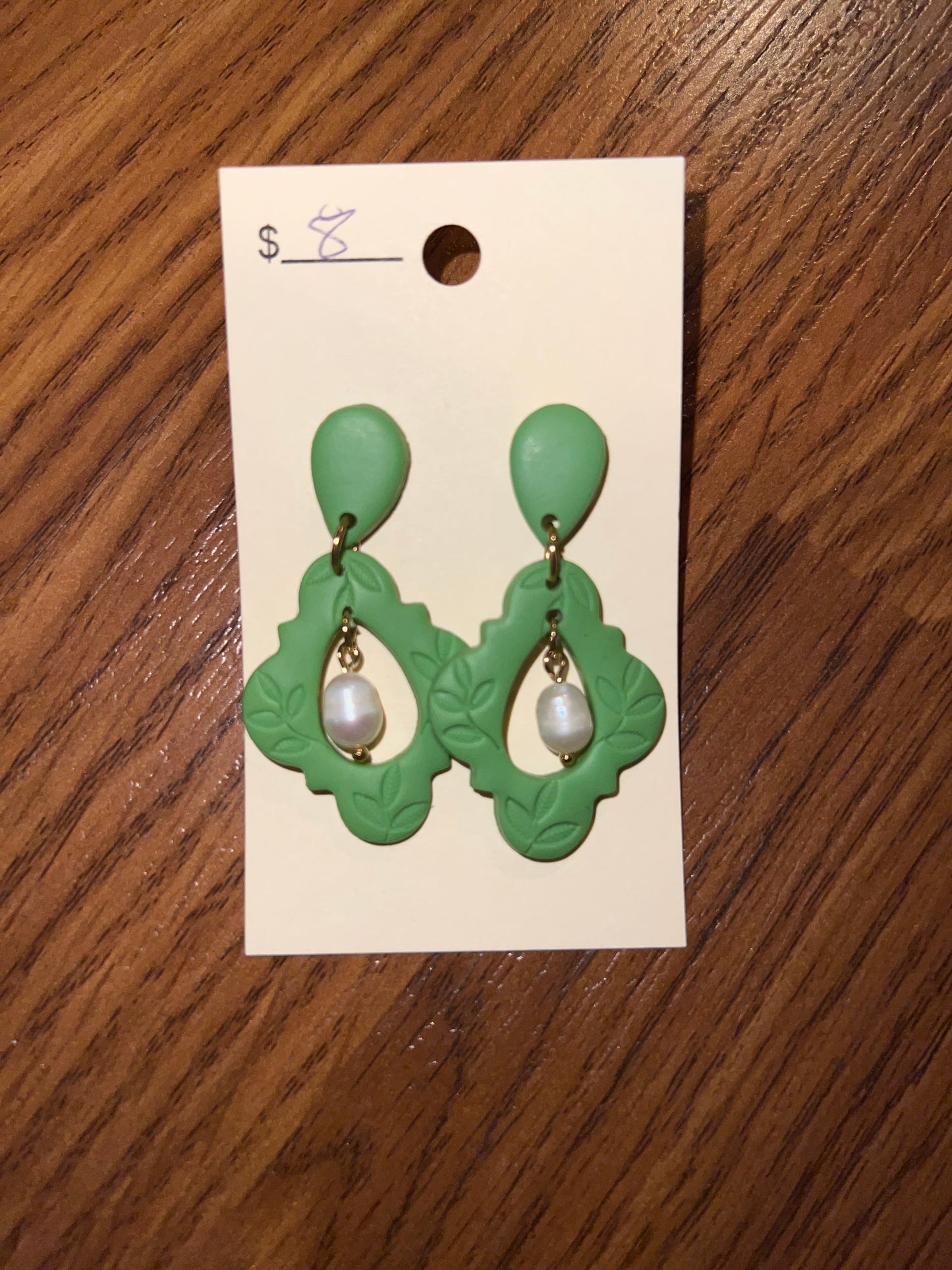 3116- Green Clay W/ Ocean Pearl Earrings