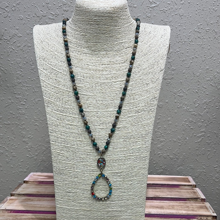 770- Multi Color Stone Necklace w/ Pendant