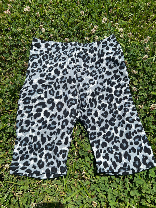 8876- Gray Leopard Butter Soft Biker Shorts