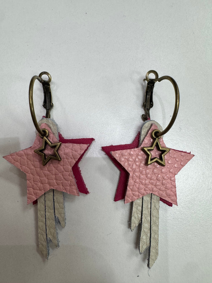 Hop Pink, White, Pink Star Hoop Earrings