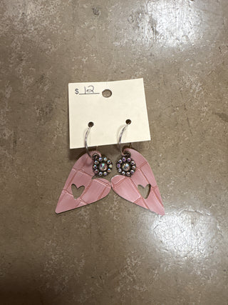 Light Pink Leather Heart Earrings w/ Pendant