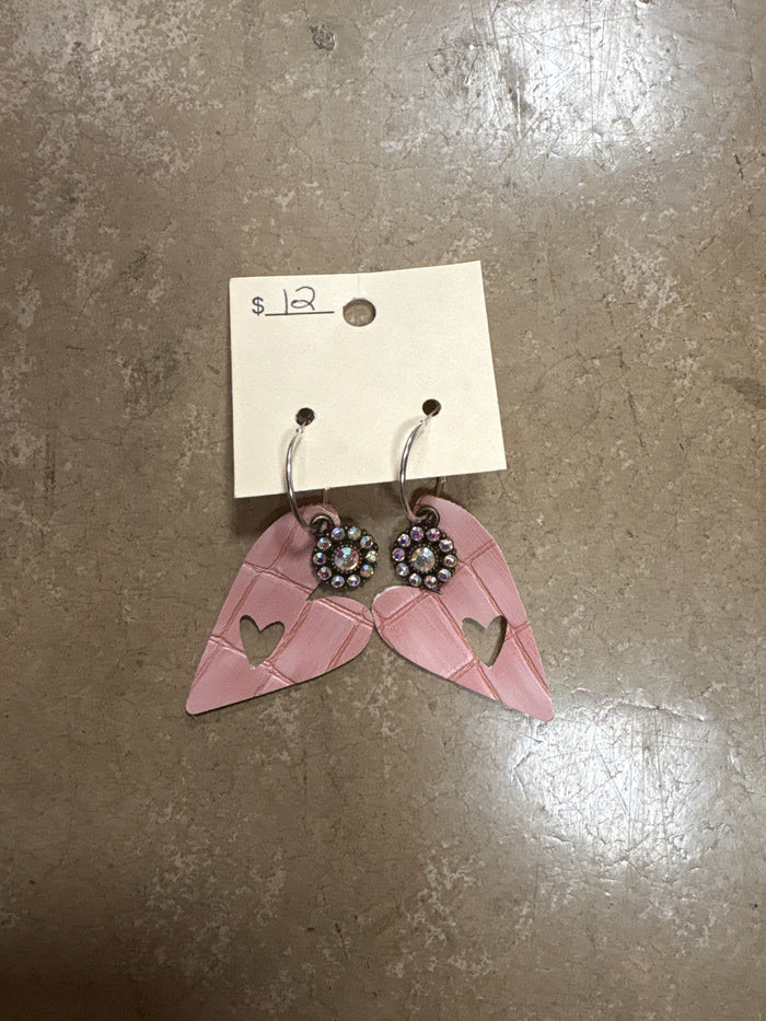 Light Pink Leather Heart Earrings w/ Pendant