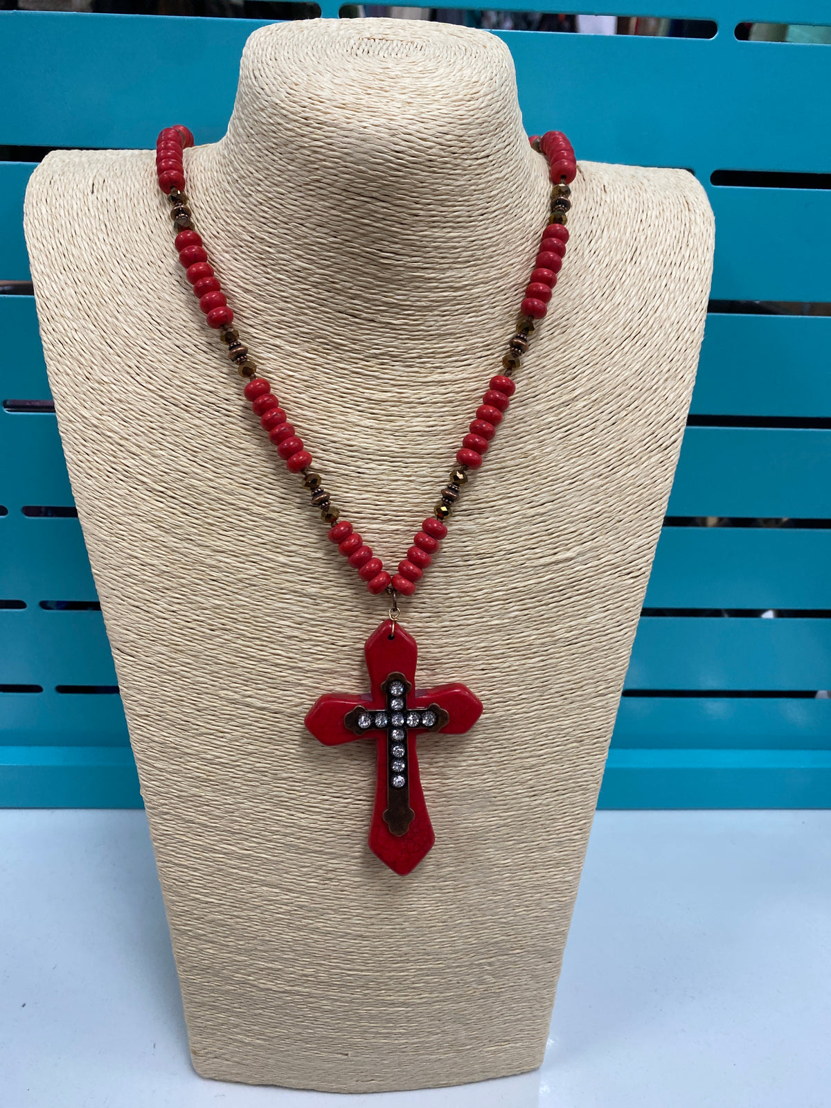 2709- Cross Necklace - Red