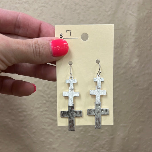 2206- Silver Cross Dangle Earrings