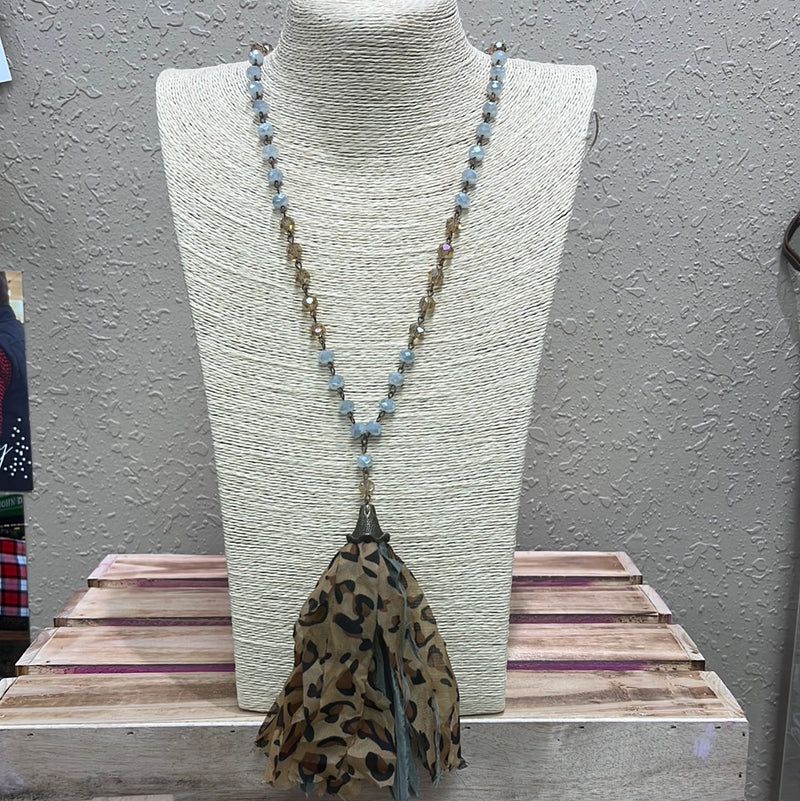 650- Leopard Tassel Necklace w/ Titanium Shreds