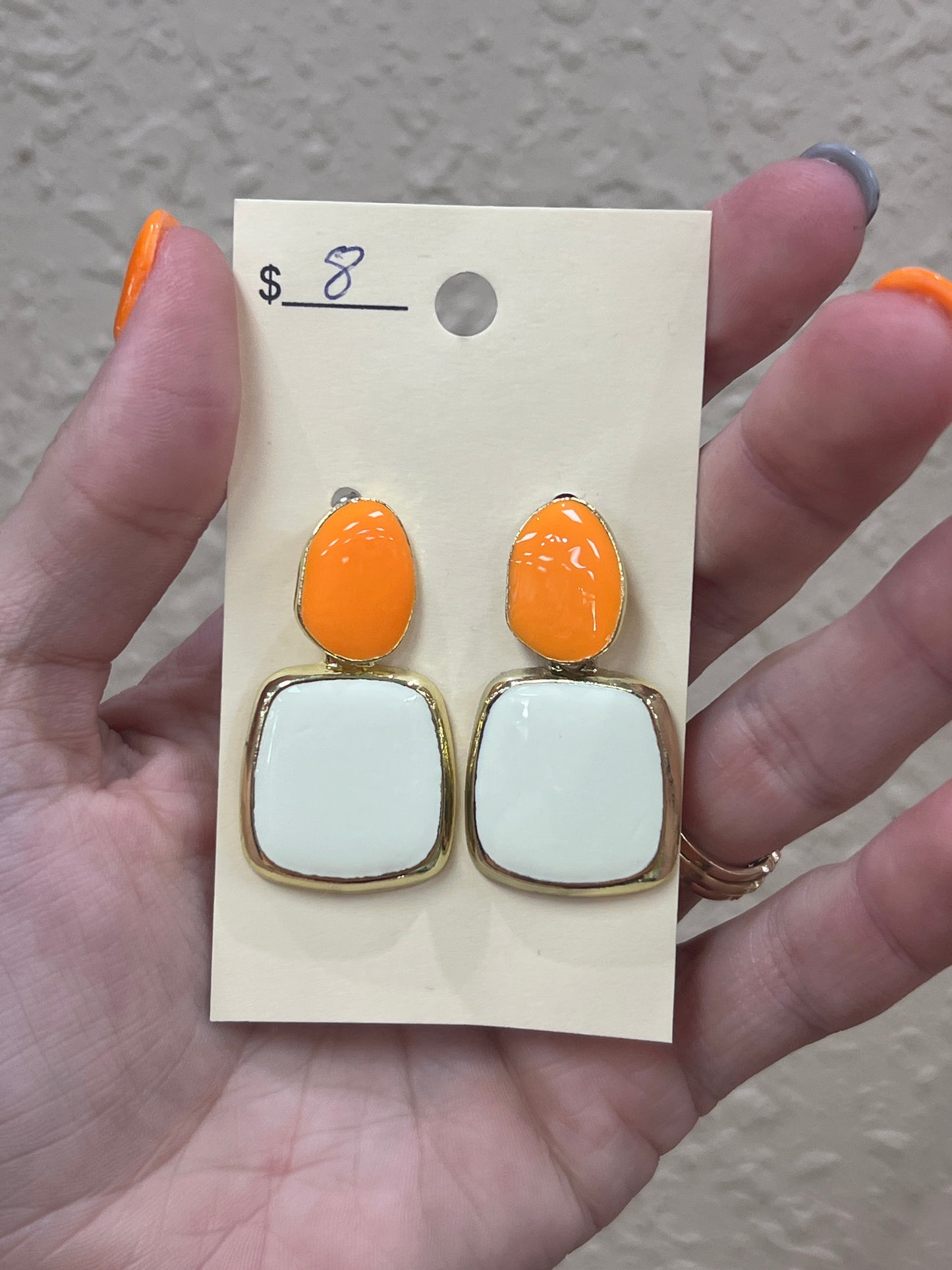 2941- Orange & White Gold Post Back Pendant Earrings *TN COLLECTION*