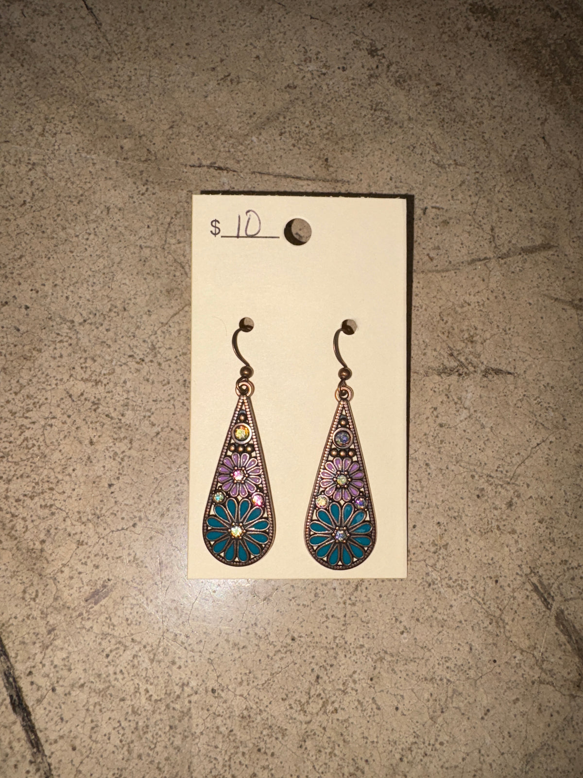 Teal & Lilac Teardrop Earrings