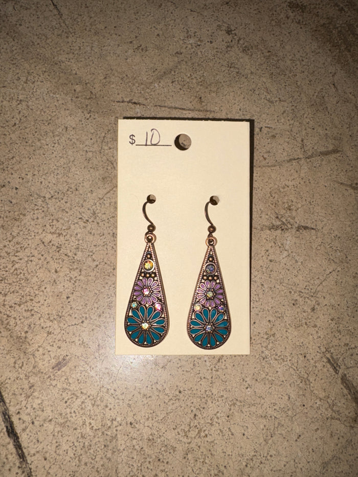 Teal & Lilac Teardrop Earrings