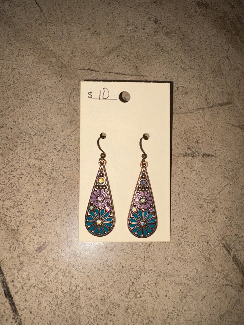 Teal & Lilac Teardrop Earrings