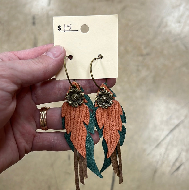 924- Teal & Coral Layer Earrings