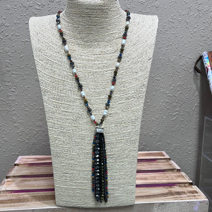 595- Multi Color Beaded Tassel Necklace