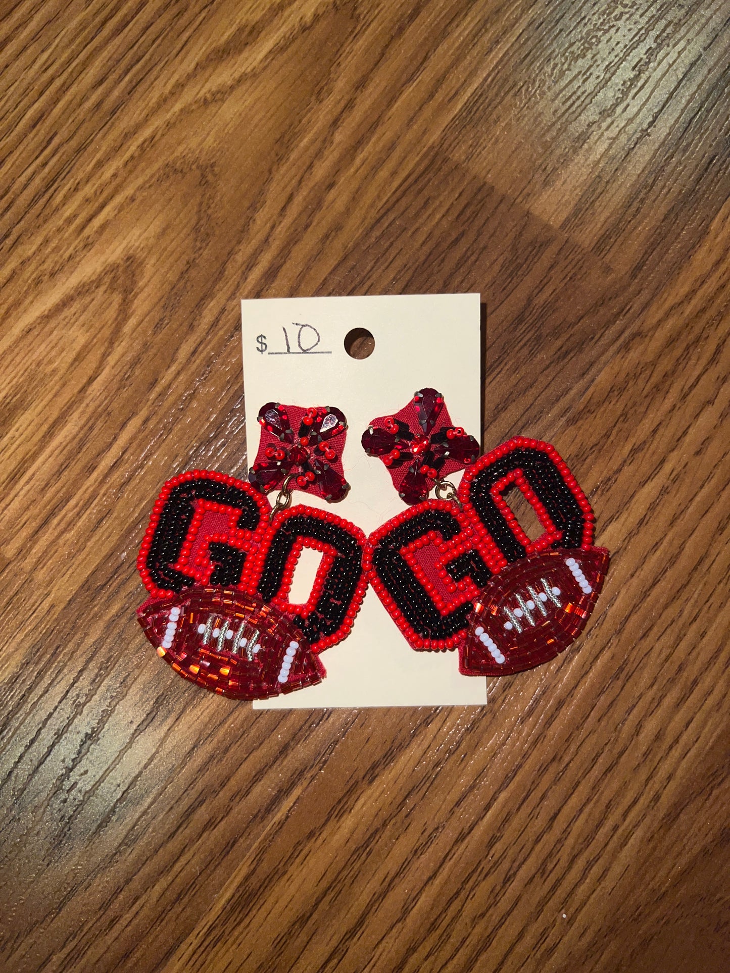 3136- Black & Red GO Football Earrings