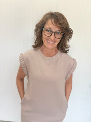 Taupe Braided Cap Sleeve Knit Dress