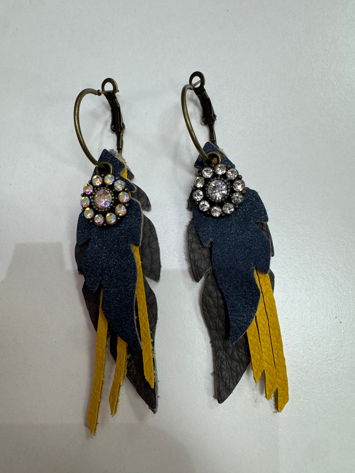 Gray, Yellow, Blue Hoop Earrings