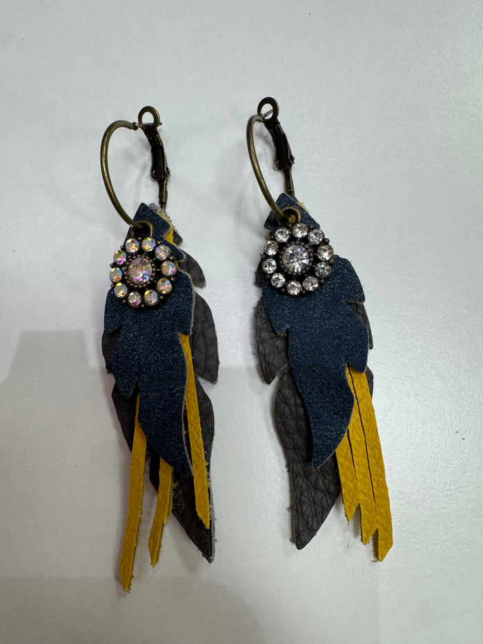 Gray, Yellow, Blue Hoop Earrings